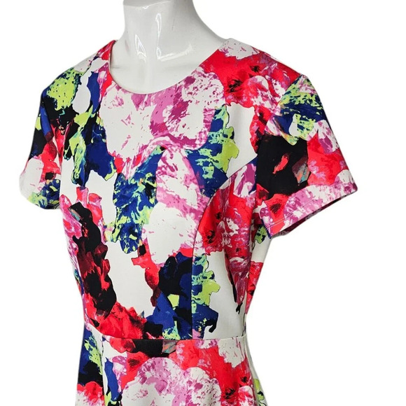 Milly Design Nation Abstract Floral Fit & Flare Dress Size 8 Zip Back Pockets - Picture 4 of 8